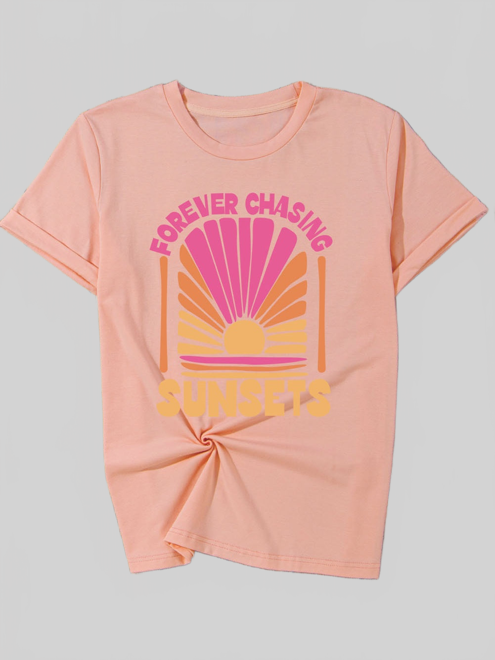 Women Forever Chasing Sunsets Round Neck T-Shirt nicholesgifts