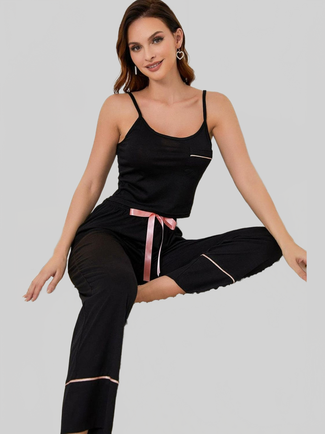 Contrast Trim Cropped Cami and Pants Loungewear Set nicholesgifts