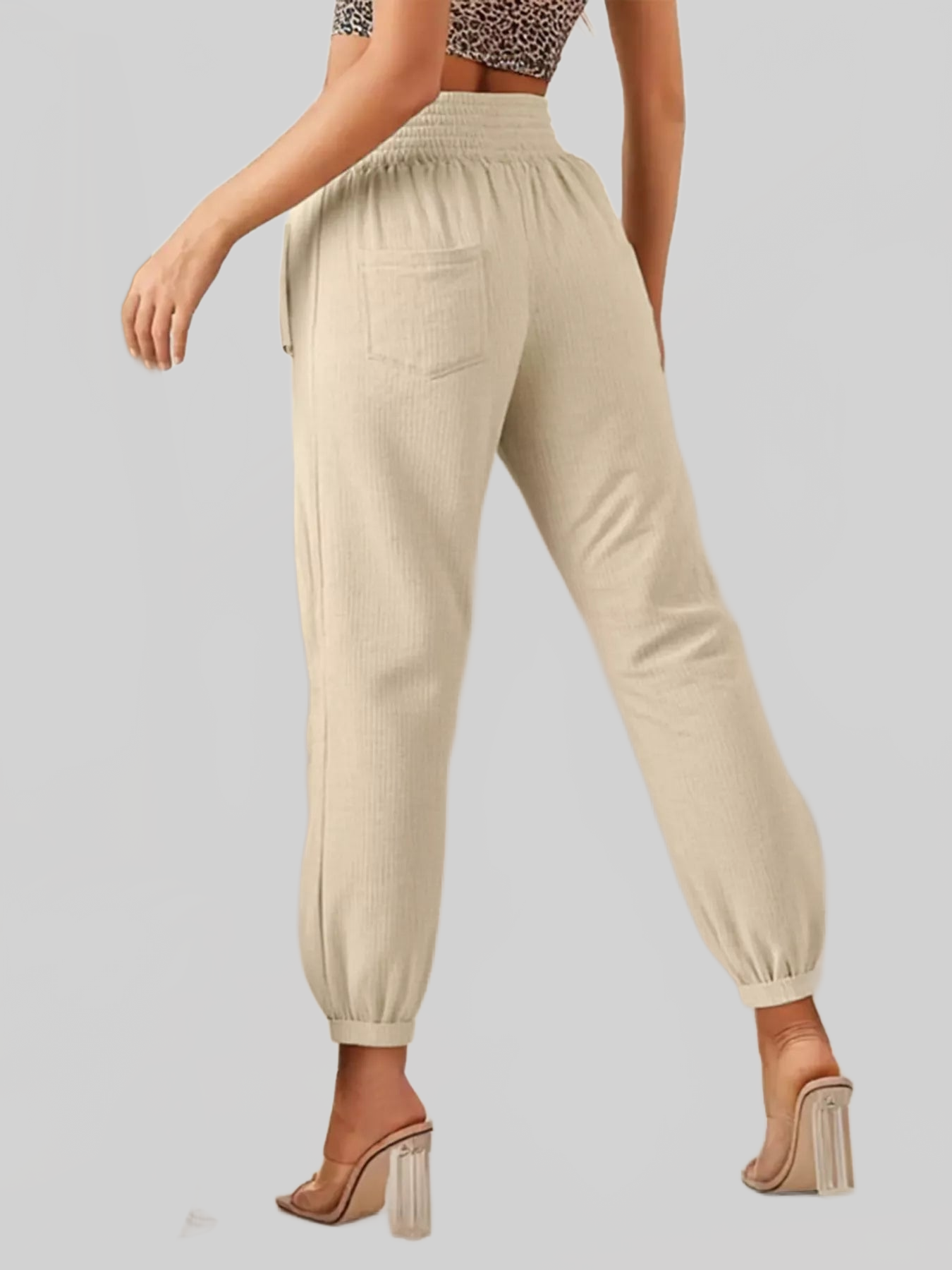 Women Smocked Textured Casual Pants nicholesgifts