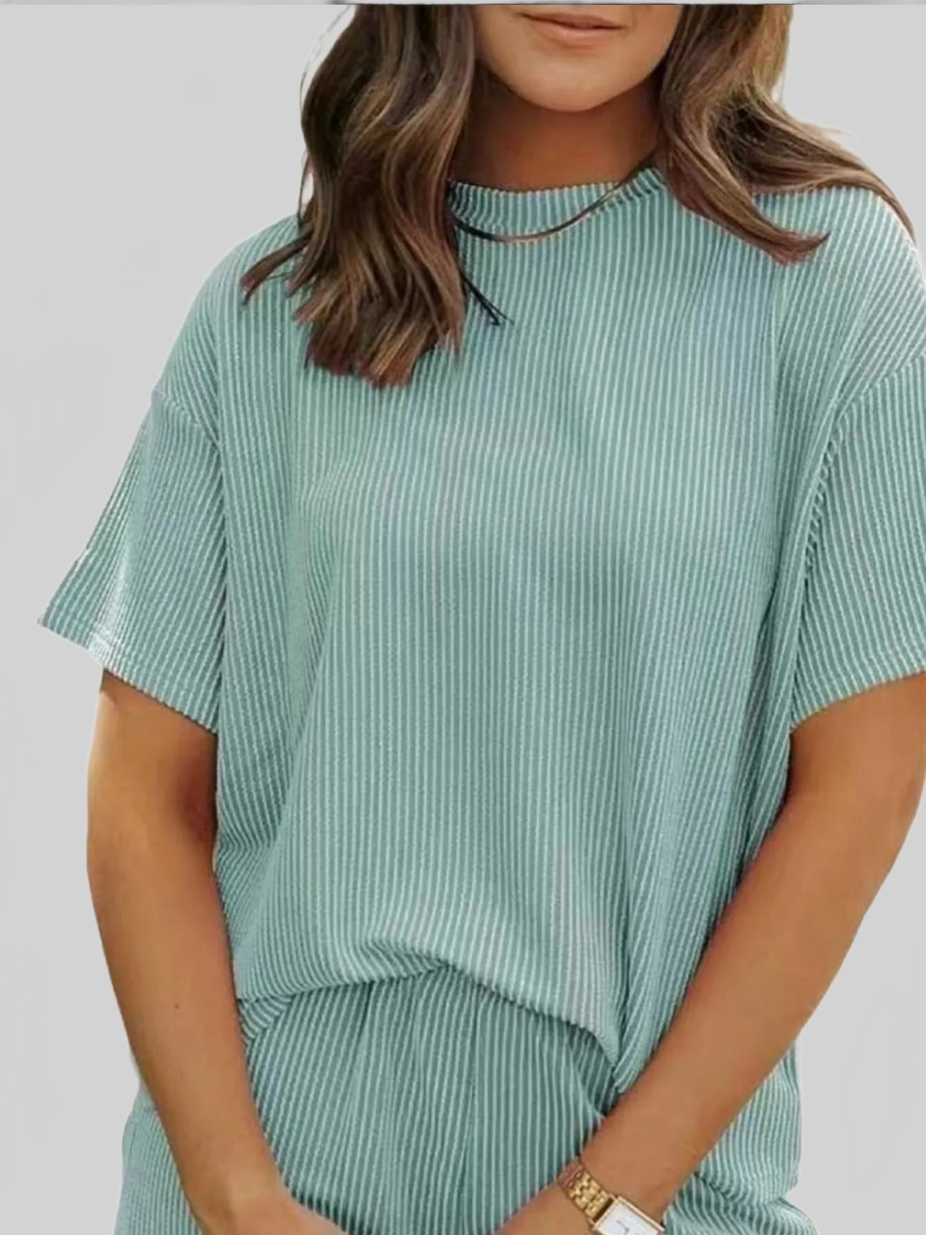 Full Size Ribbed Short Sleeve Top and Shorts Two-Piece Set Plus Size nicholesgifts