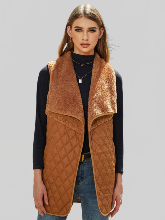 Women Open Front Collared Vest nicholesgifts