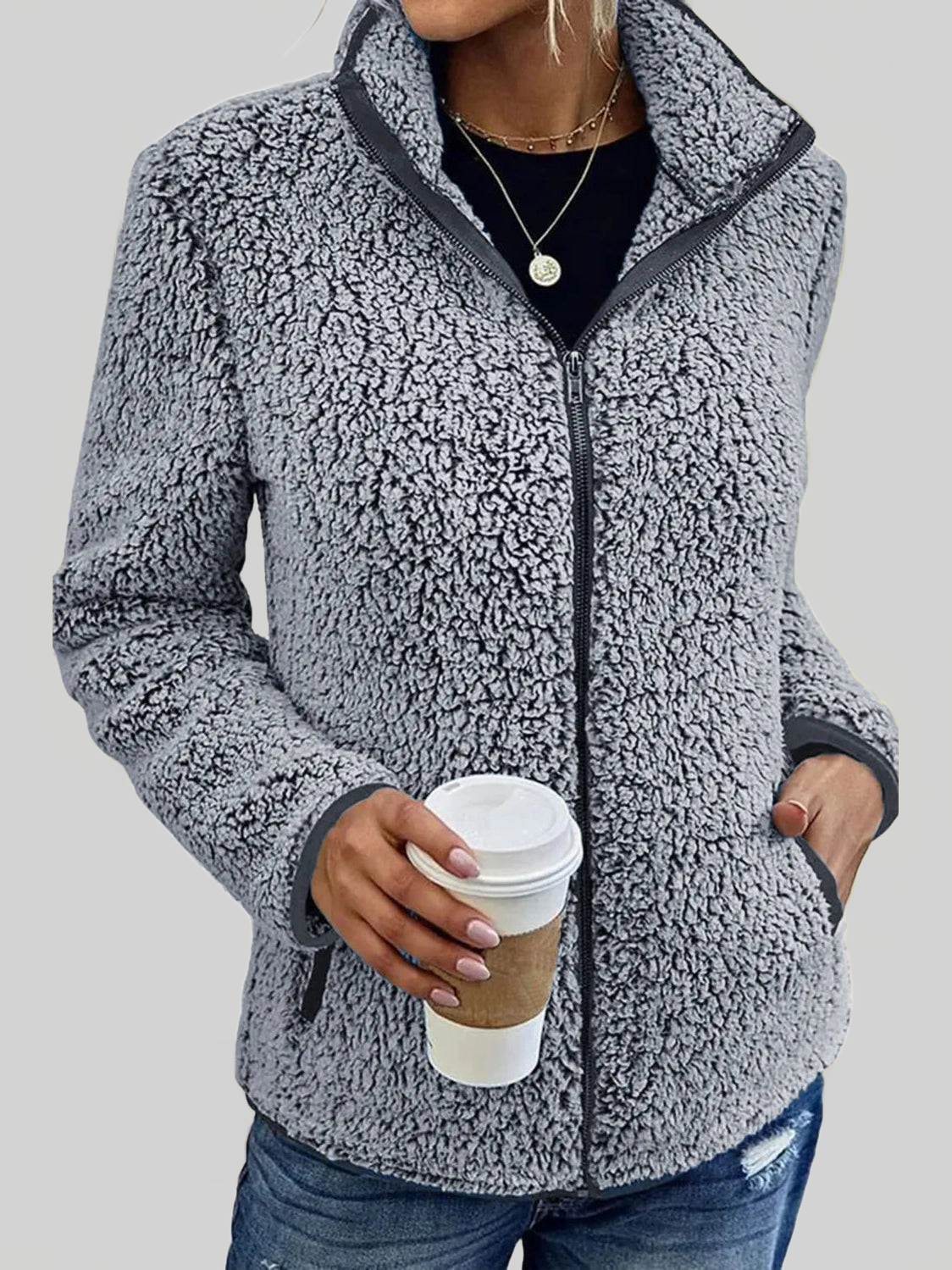Pocketed Zip Up Turtleneck Jacket nicholesgifts