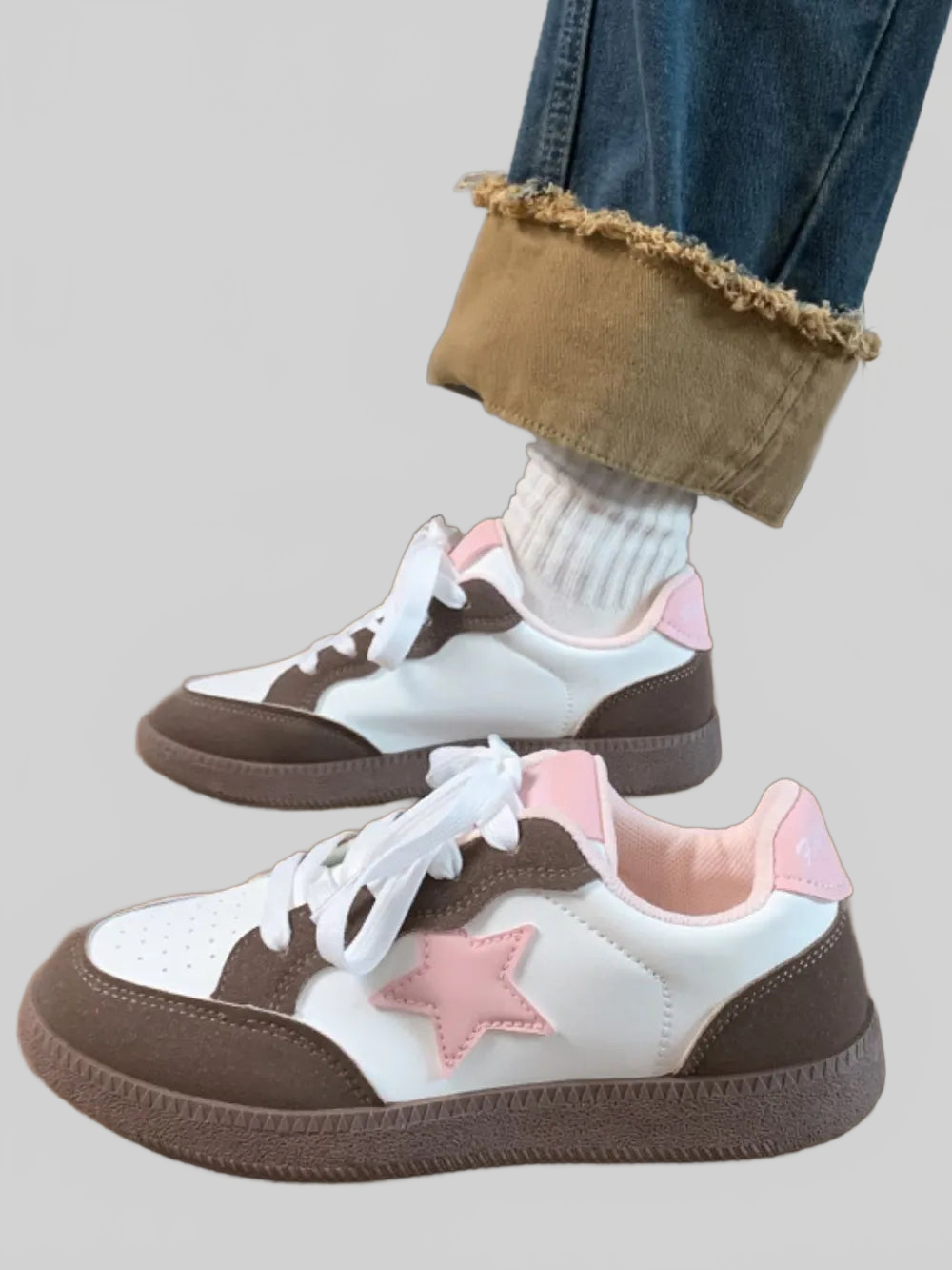 Contrast Star Lace-Up Athletic Sneakers nicholesgifts