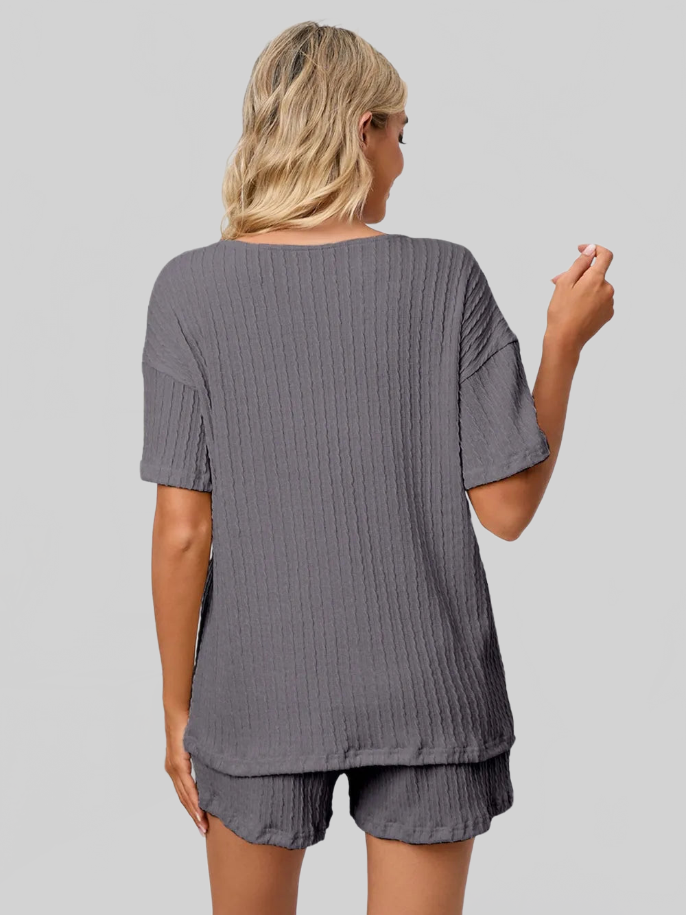 Notched Short Sleeve and Shorts Lounge Set nicholesgifts