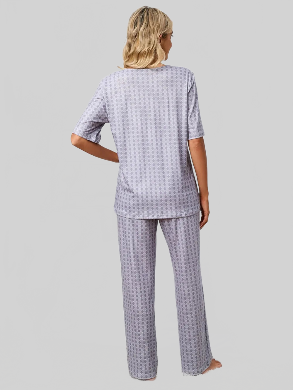 Printed V-Neck Top and Pants Lounge Set nicholesgifts