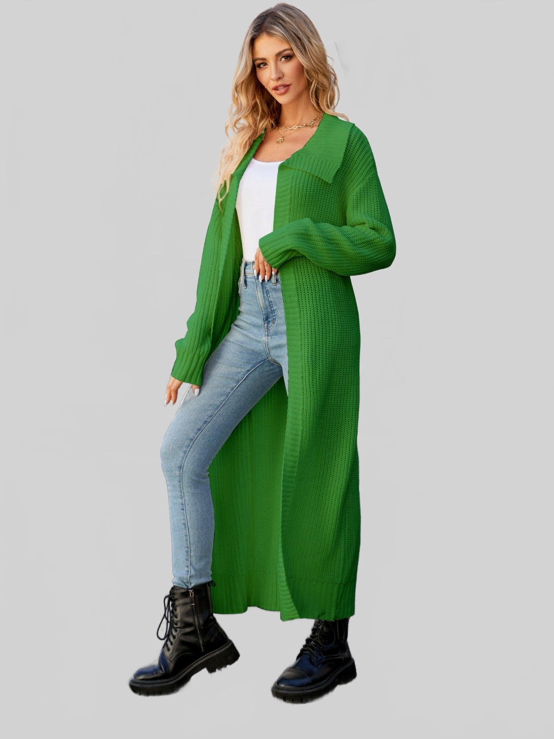 Women Full Size Collared Open Front Duster Cardigan nicholesgifts