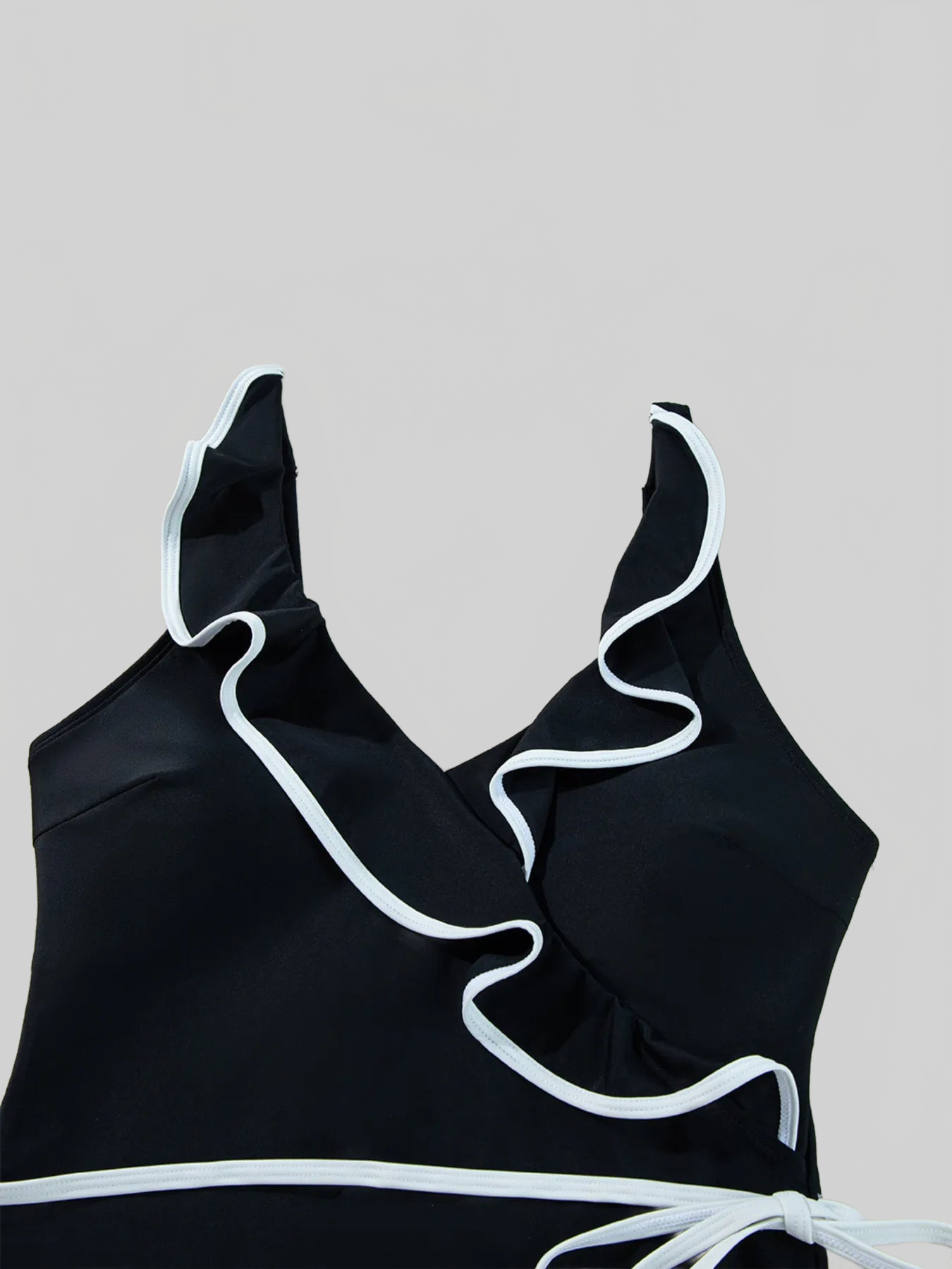 Women Ruffle Trim V-Neck One-Piece Swimsuit nicholesgifts