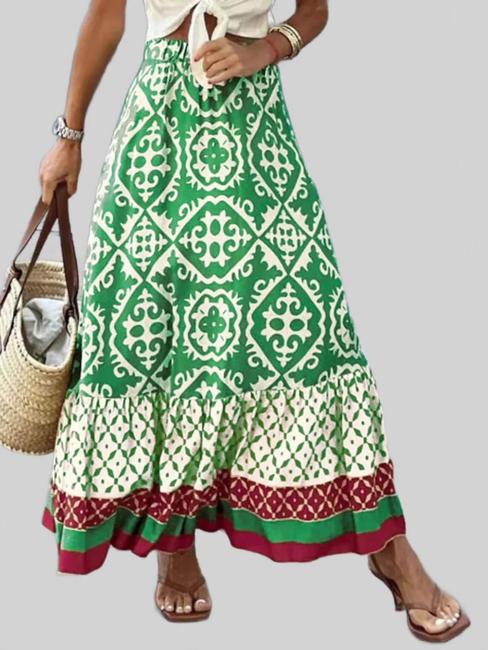 Geometric Elastic Waist Maxi Skirt nicholesgifts
