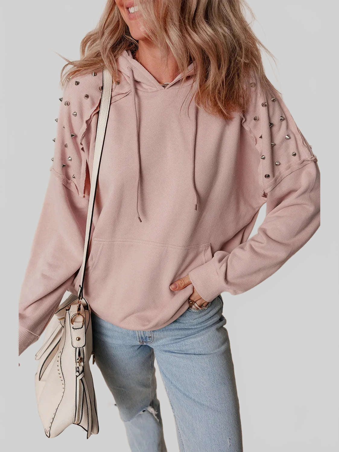 Rivet Drawstring Long Sleeve Hoodie NicholesGifts