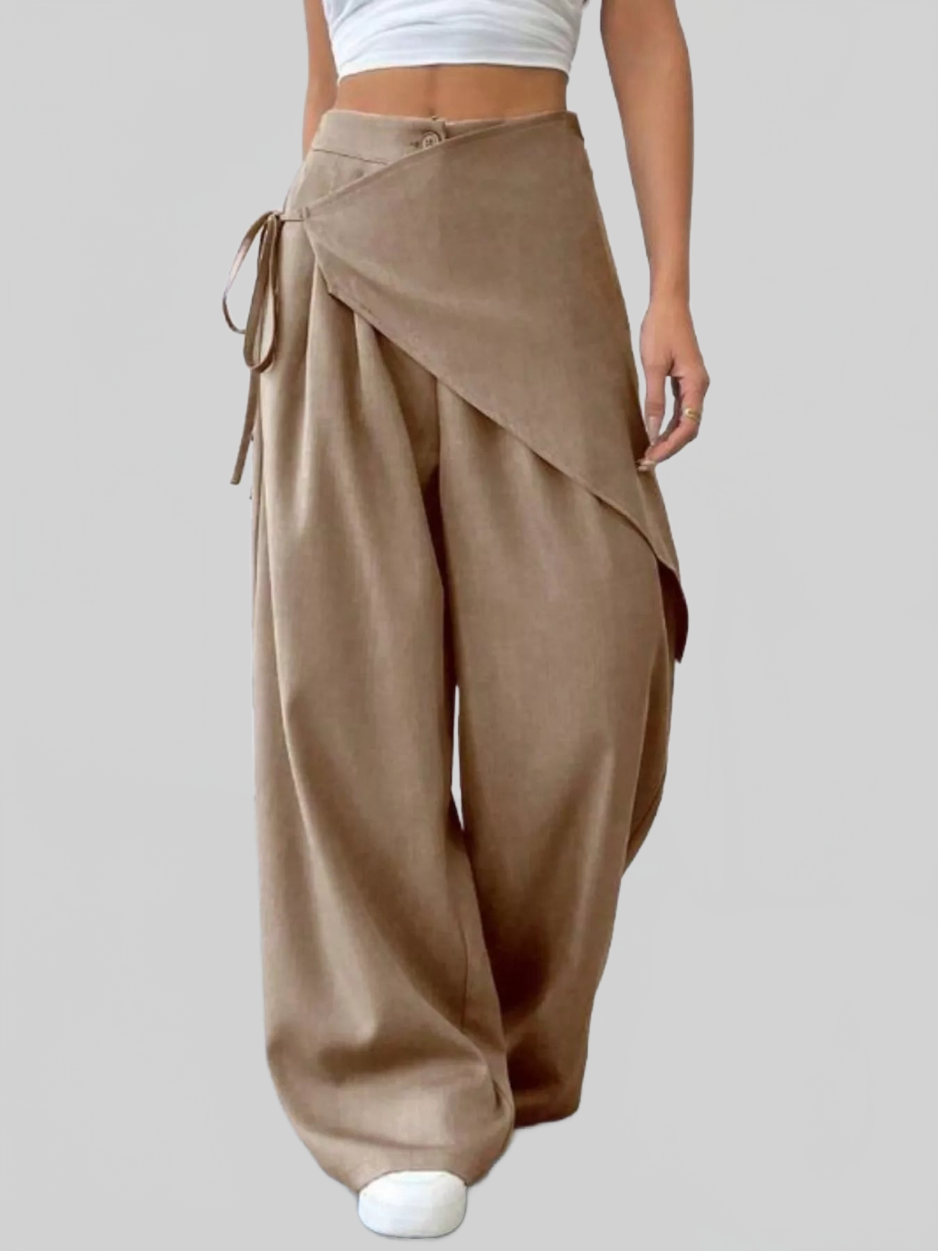 Women Wrap-Front Wide-Leg Pants nicholesgifts