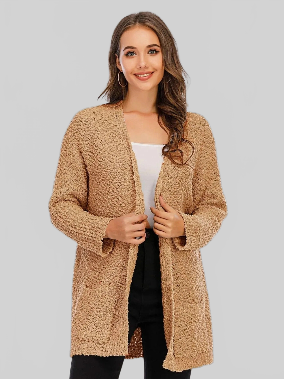 Angel Wings Pocketed Open Front Long Sleeve Cardigan nicholesgifts