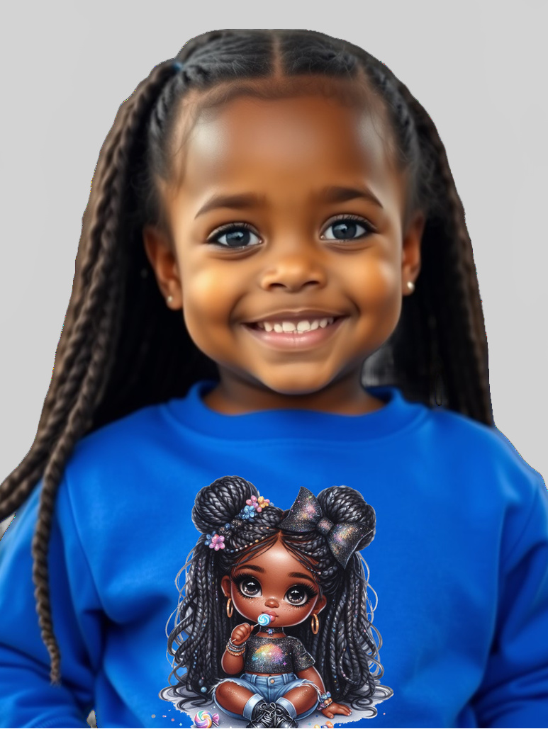 African American Toddler Girls Lollipop and Earrings Long Sleeve Crewneck Sweatshirt nicholesgifts