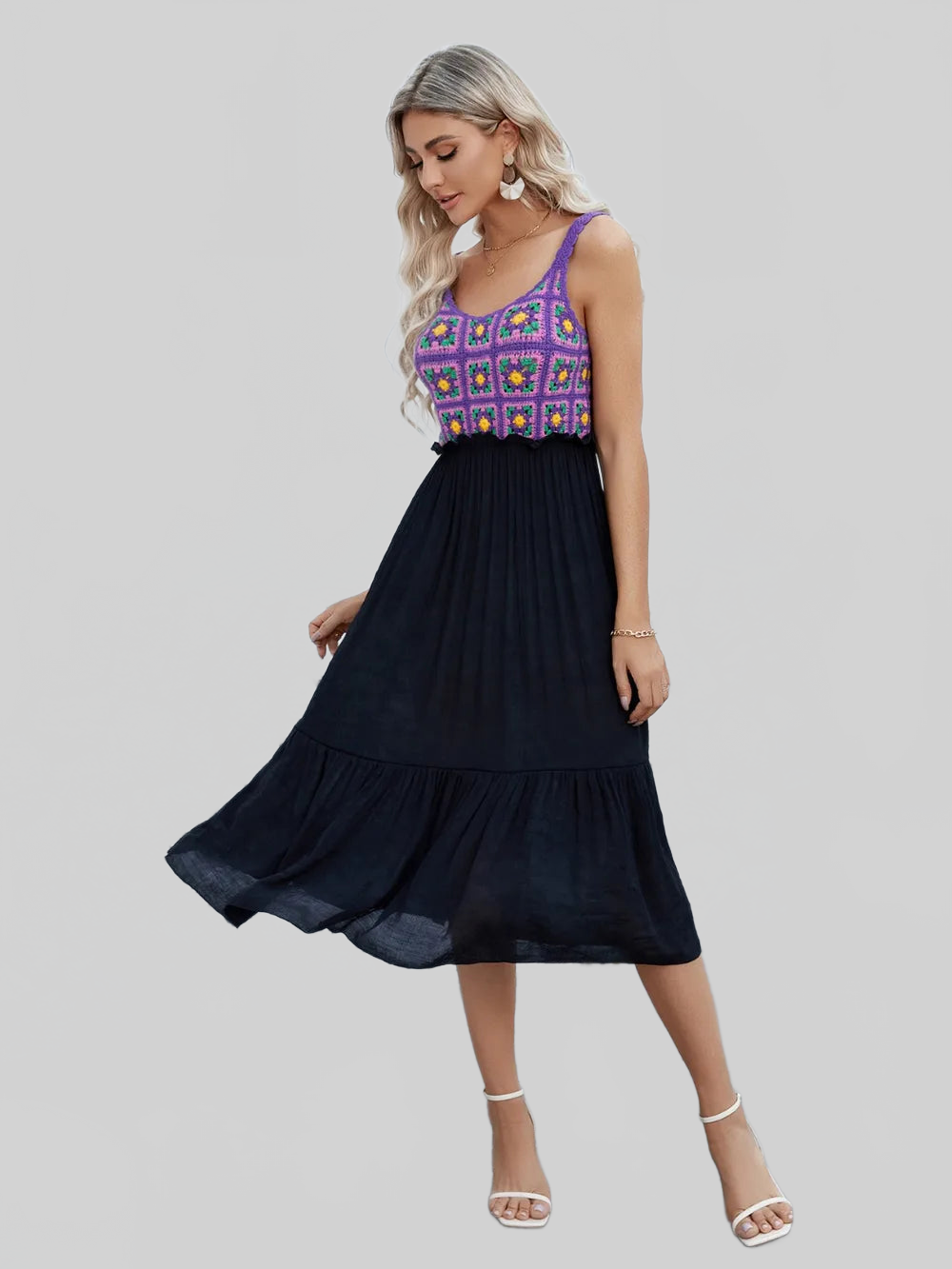 Openwork Wide Strap Midi Dress nicholesgifts