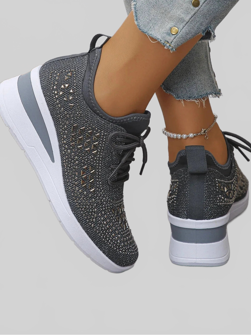 Women Breathable Mesh Rhinestone Wedge Athletic Sneakers NicholesGifts