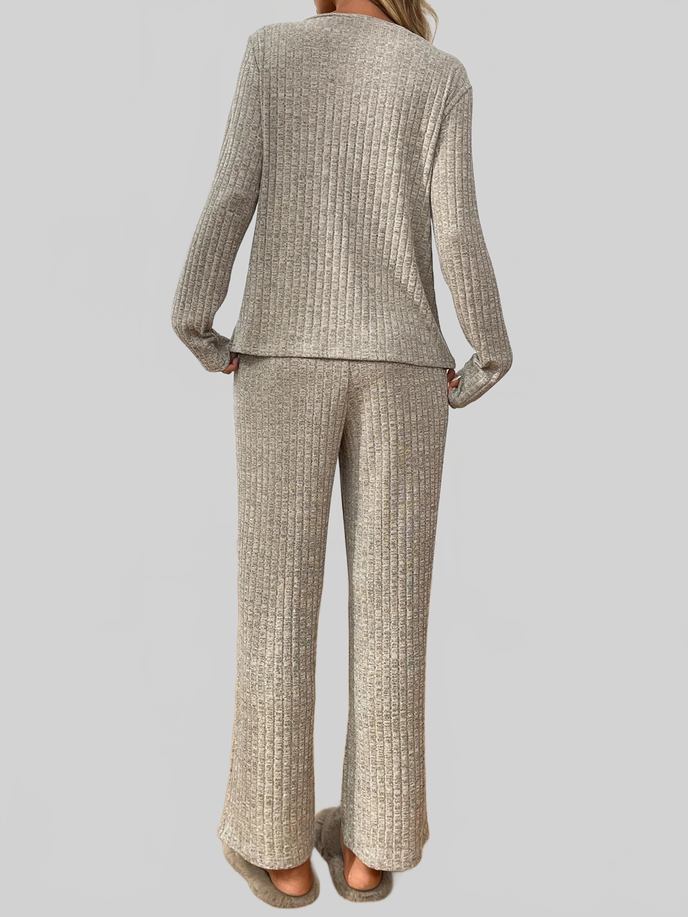 Ribbed Long Sleeve Top and Pants Lounge Set nicholesgifts