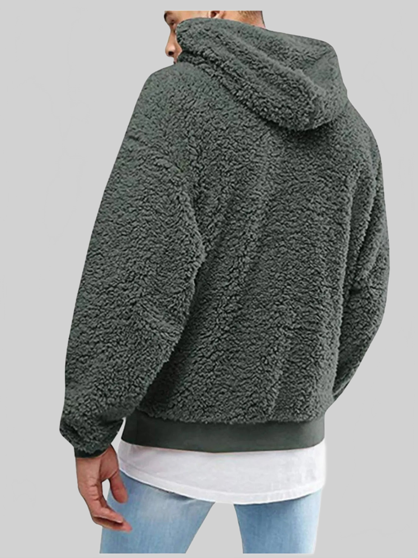 Men's Full Size Drawstring Sherpa Fleece Long Sleeve Hoodie Plus Size nicholesgifts