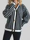 Women Houndstooth Pattern V-Neck Button-Up Cardigan Sweater NicholesGifts