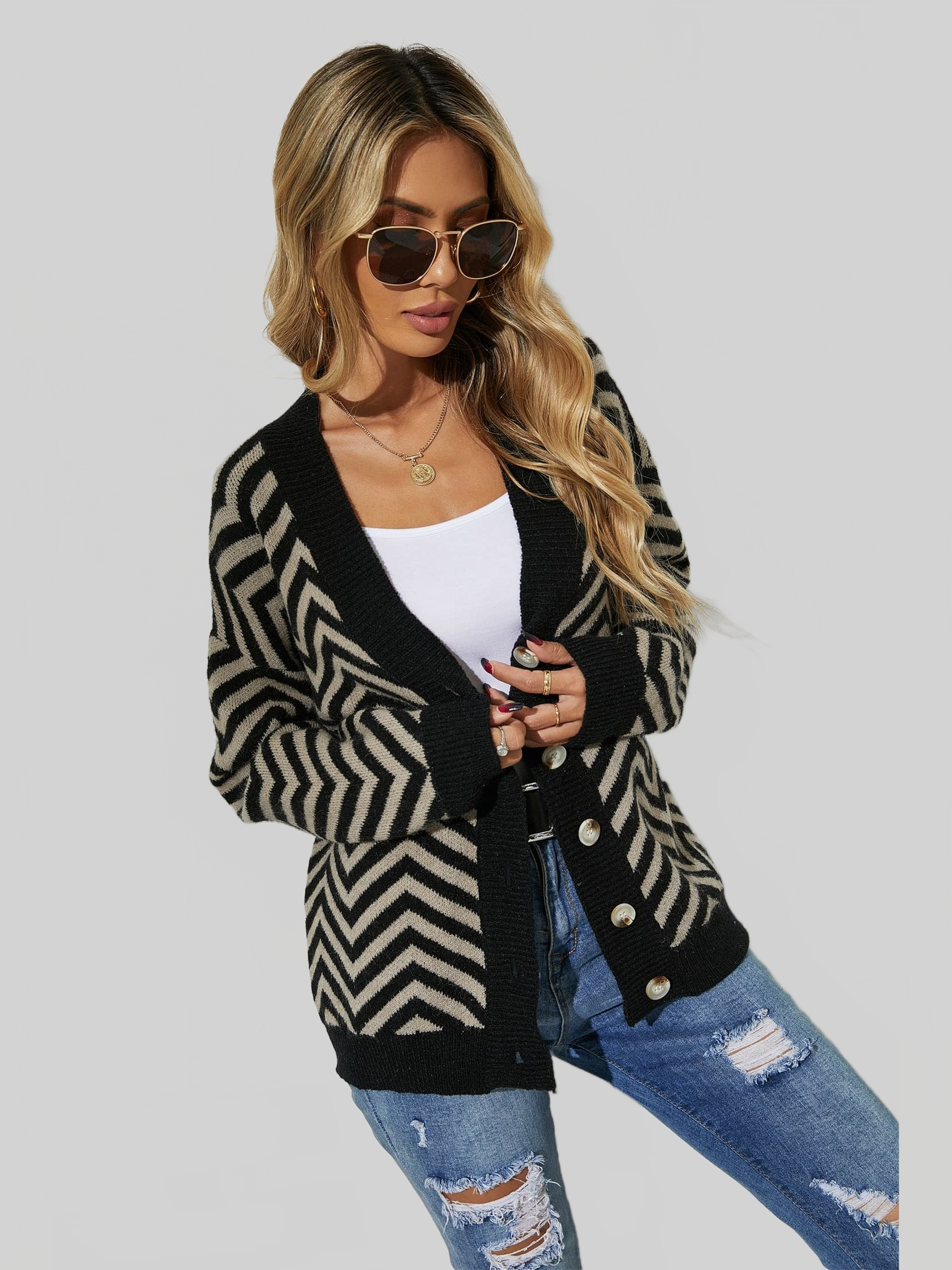 Angel Wings V-Neck Button-Down Cardigan nicholesgifts