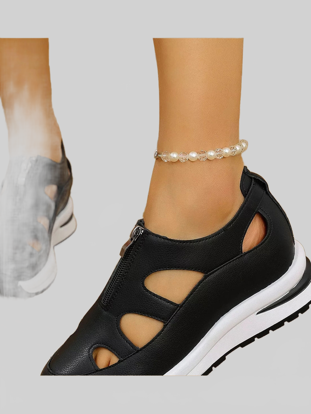 Cutout Zipper Wedge Sneakers Trendsi