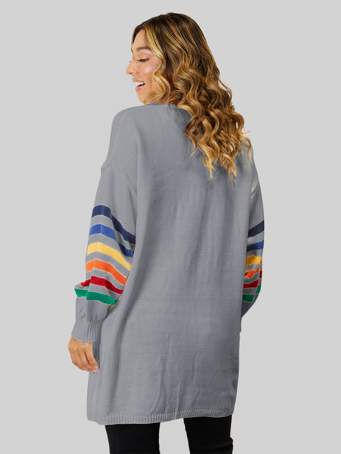 Women Angel Wings Striped Open Front Dropped Shoulder Cardigan nicholesgifts