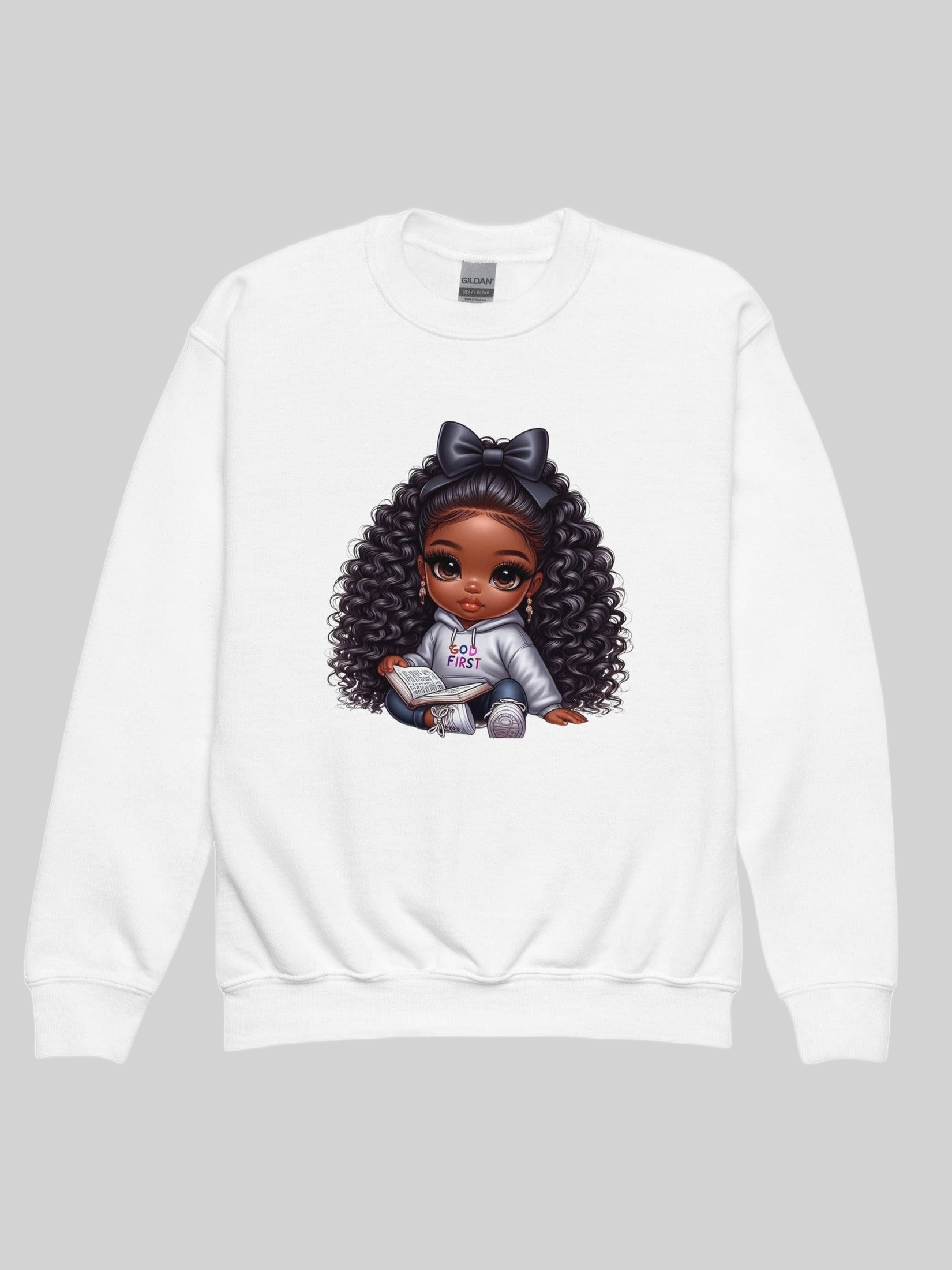 African American Toddler Girls God First Long Sleeve Crewneck Sweatshirt nicholesgifts
