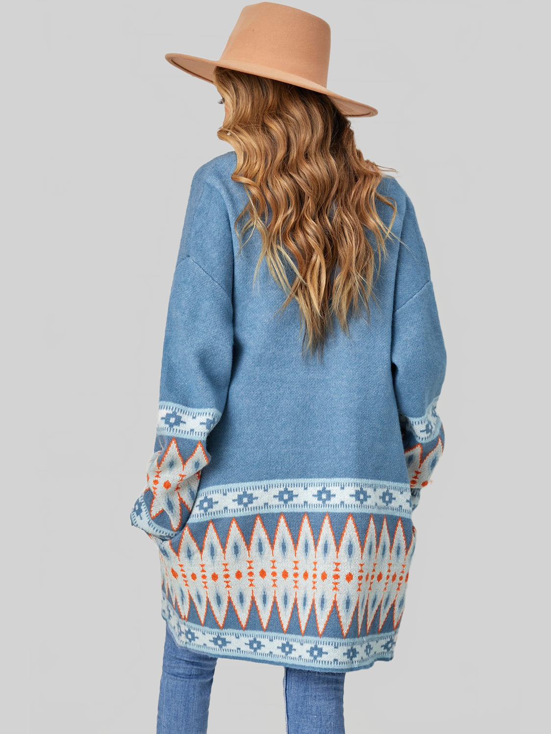 Women Geometric Open Front Long Sleeve Cardigan Sweater nicholesgifts
