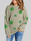 Women Lucky Clover Sequin Round Neck Sweatshirt nicholesgifts