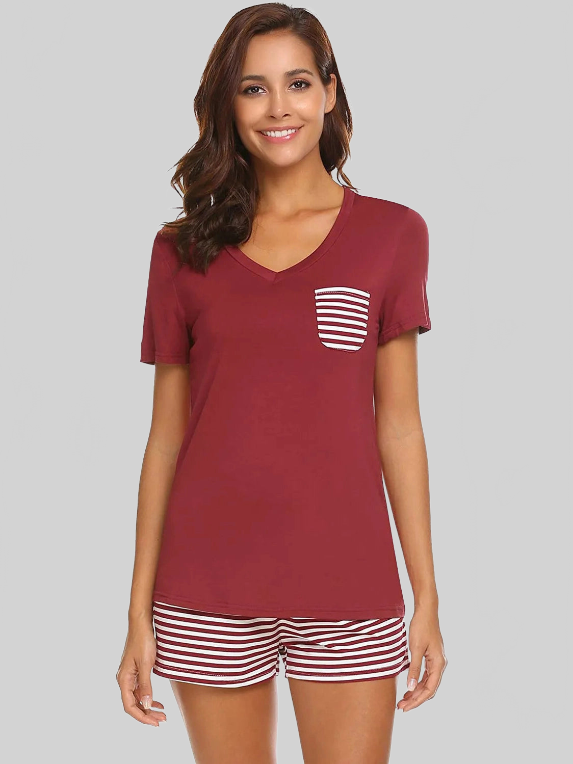 Striped Short Sleeve Top and Shorts Lounge Set nicholesgifts