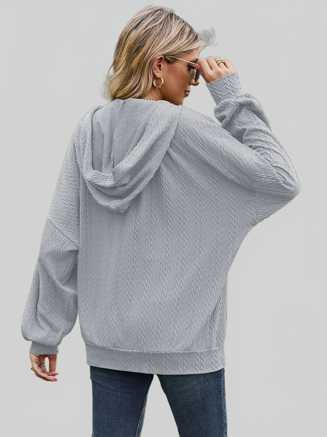 Drawstring Zip Up Dropped Shoulder Hoodie nicholesgifts