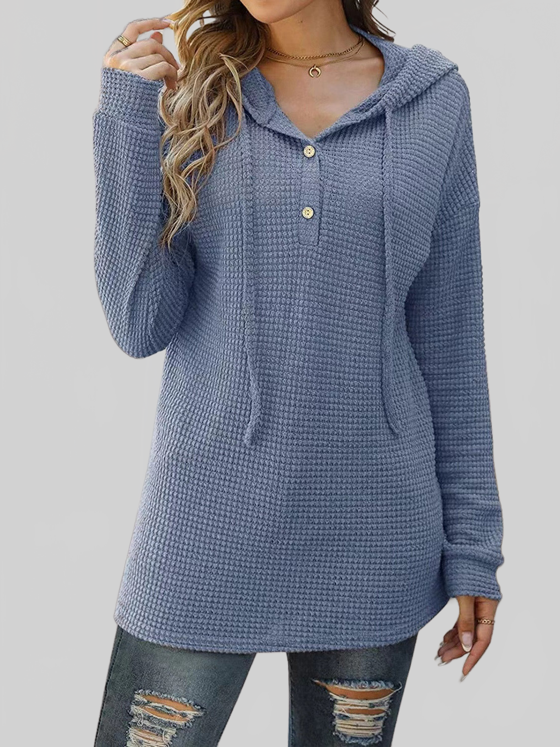 Half Button Up Drawstring Hoodie NicholesGifts
