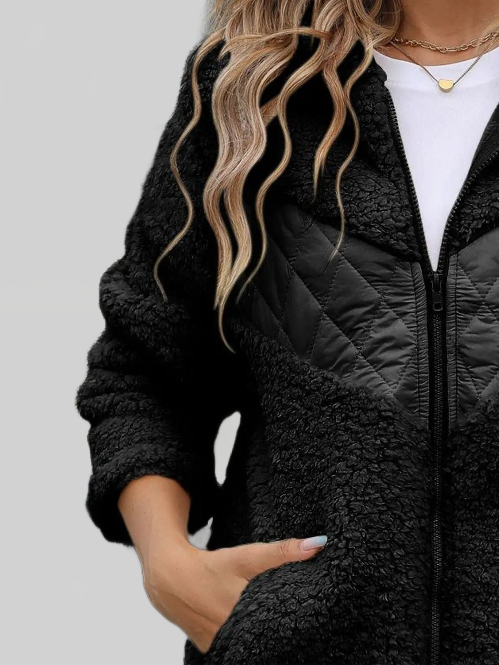 Fuzzy Zip Up Long Sleeve Hooded Jacket nicholesgifts