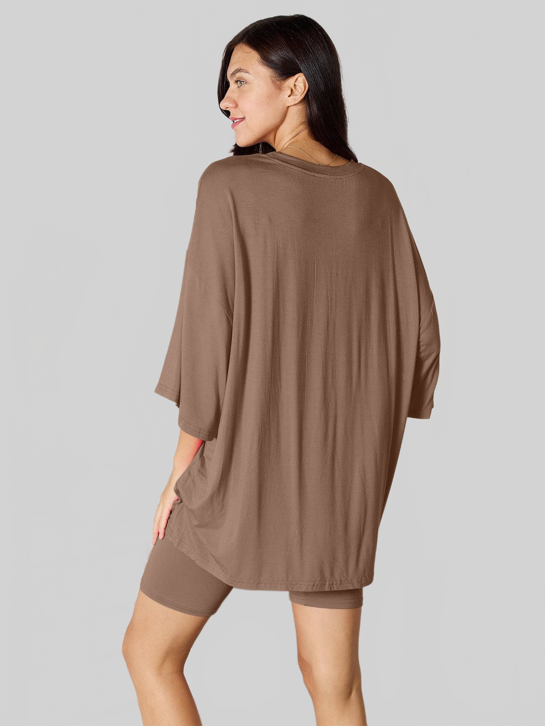 NicholesGifts Women Basic Bae Full Size Soft Rayon Three-Quarter Sleeve Top and Shorts Set nicholesgifts