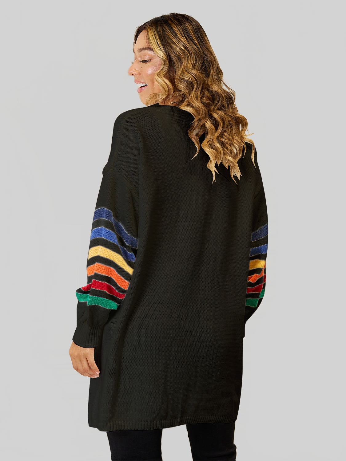 Women Angel Wings Striped Open Front Dropped Shoulder Cardigan nicholesgifts