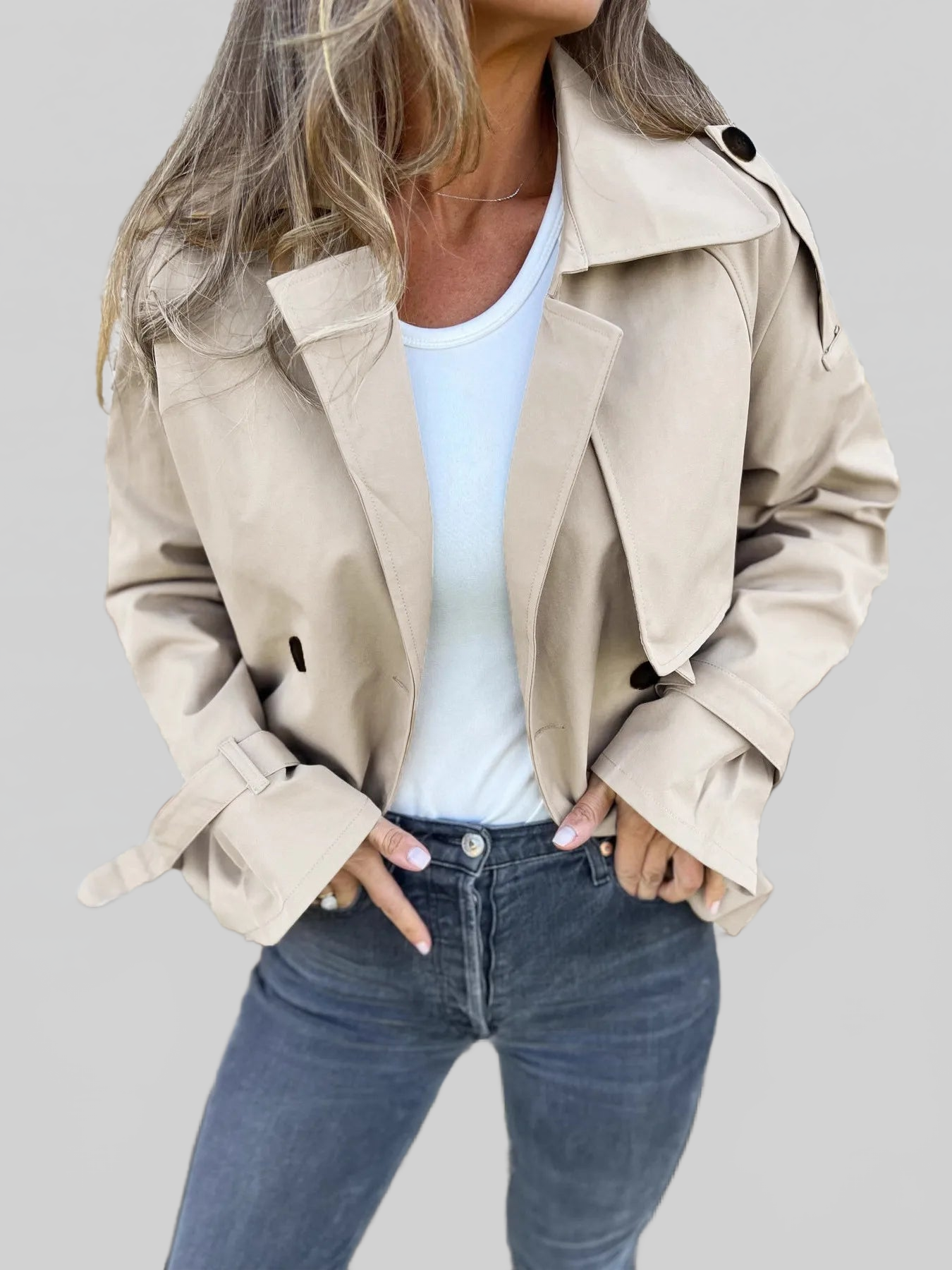 Full Size Long Sleeve Button Up Trench Coat Plus Size NicholesGifts