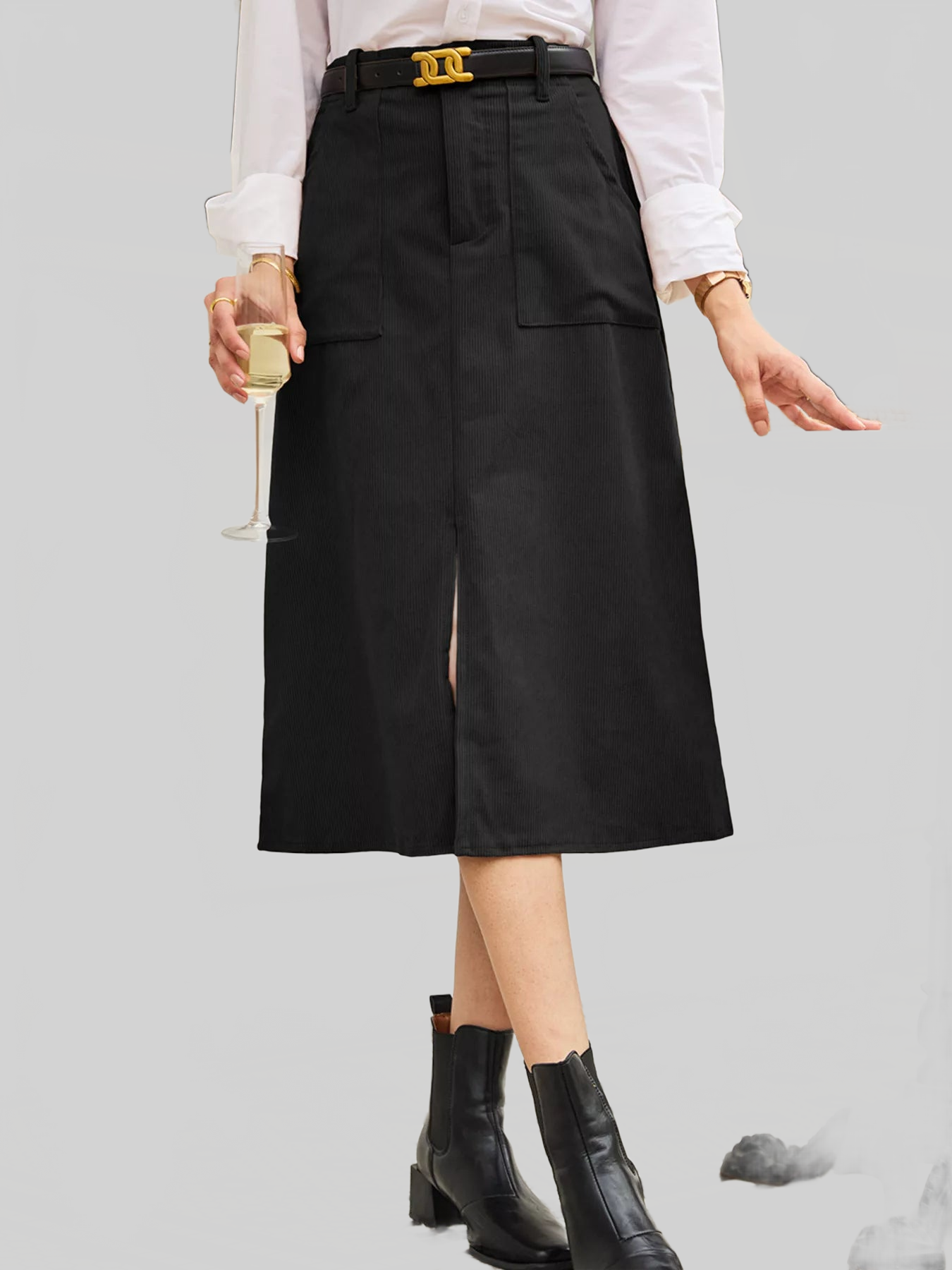 Women Front Slit Shift High Waist Midi Skirt nicholesgifts
