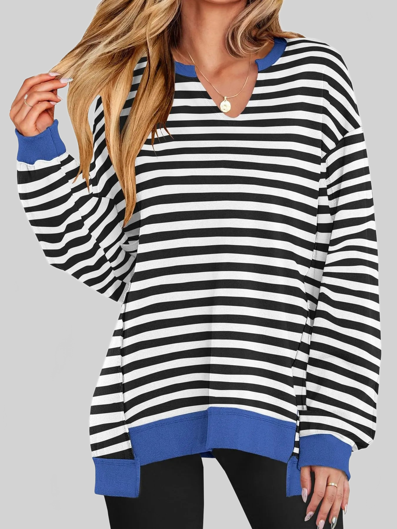 Women Notched Long Sleeve Oversized Sweatshirt nicholesgifts