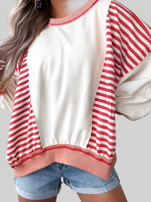 Stripe Color Block Contrast Stitching Oversize Sweatshirt nicholesgifts
