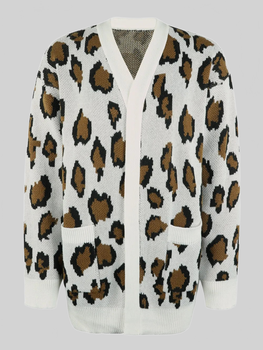 Women Leopard Open Front Dropped Shoulder Cardigan nicholesgifts