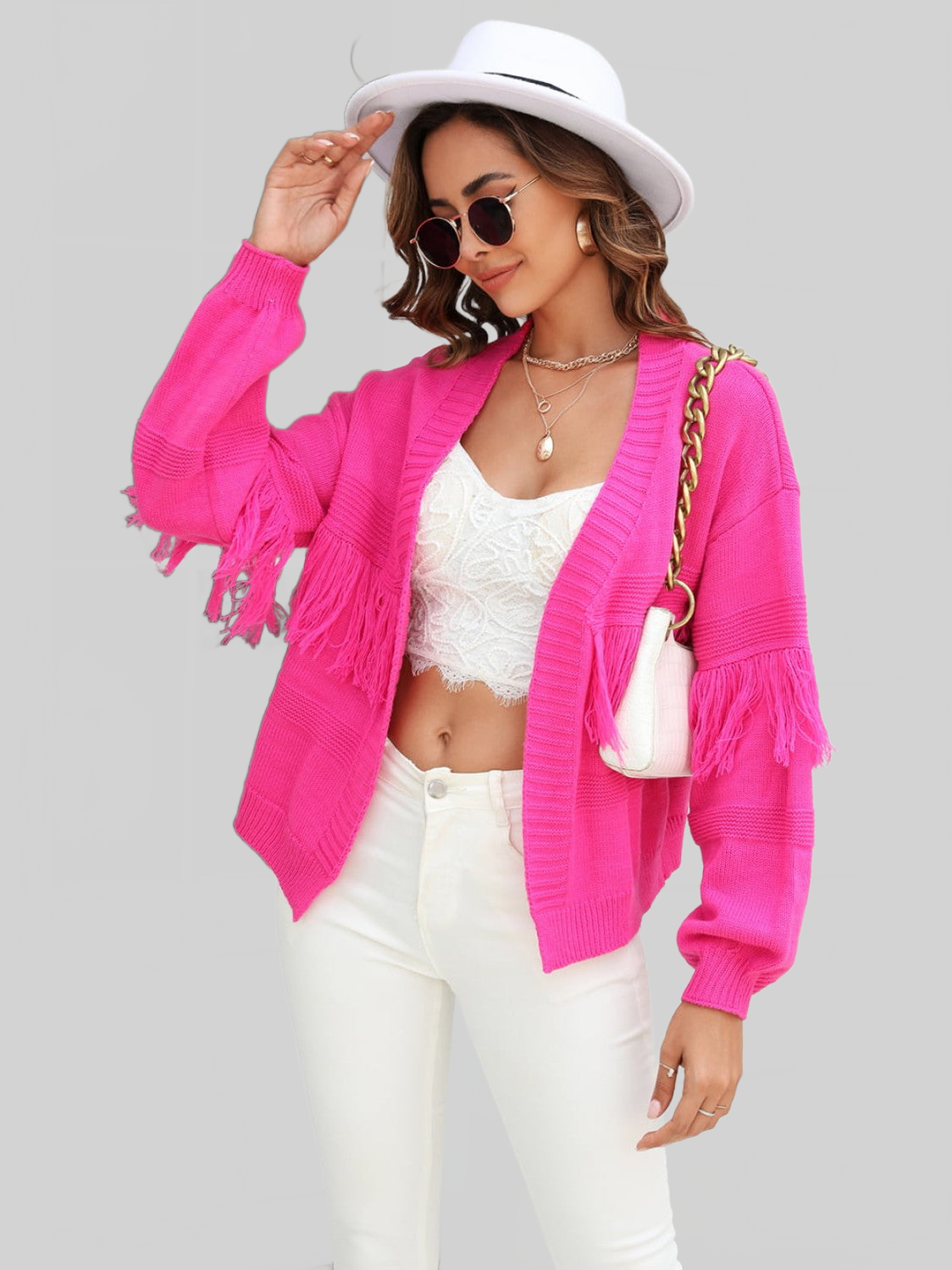 Angel Wings Fringe Trim Open Front Cardigan nicholesgifts