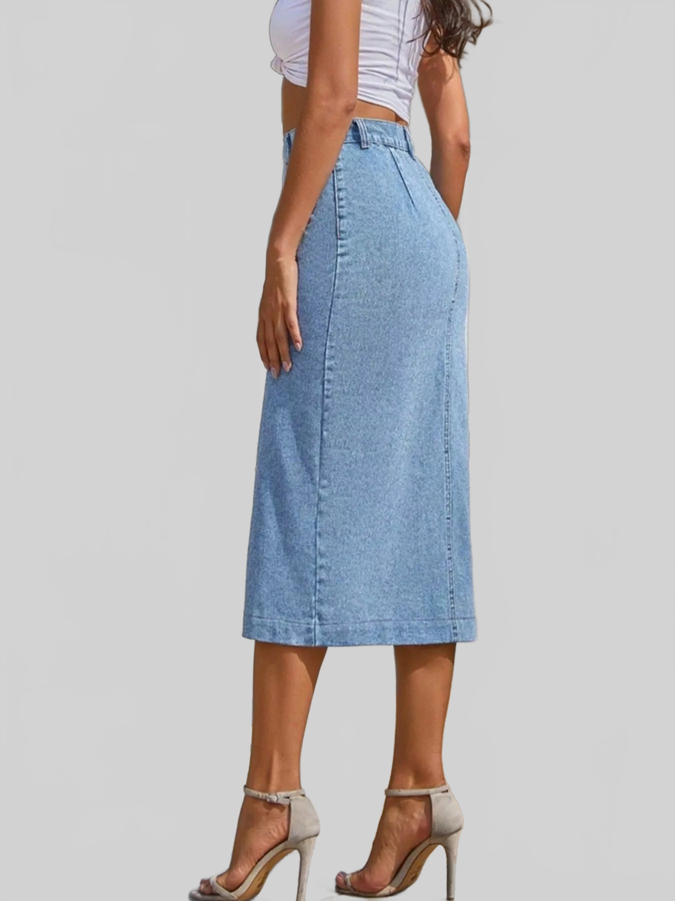 Women Button-Front Denim Skirt nicholesgifts