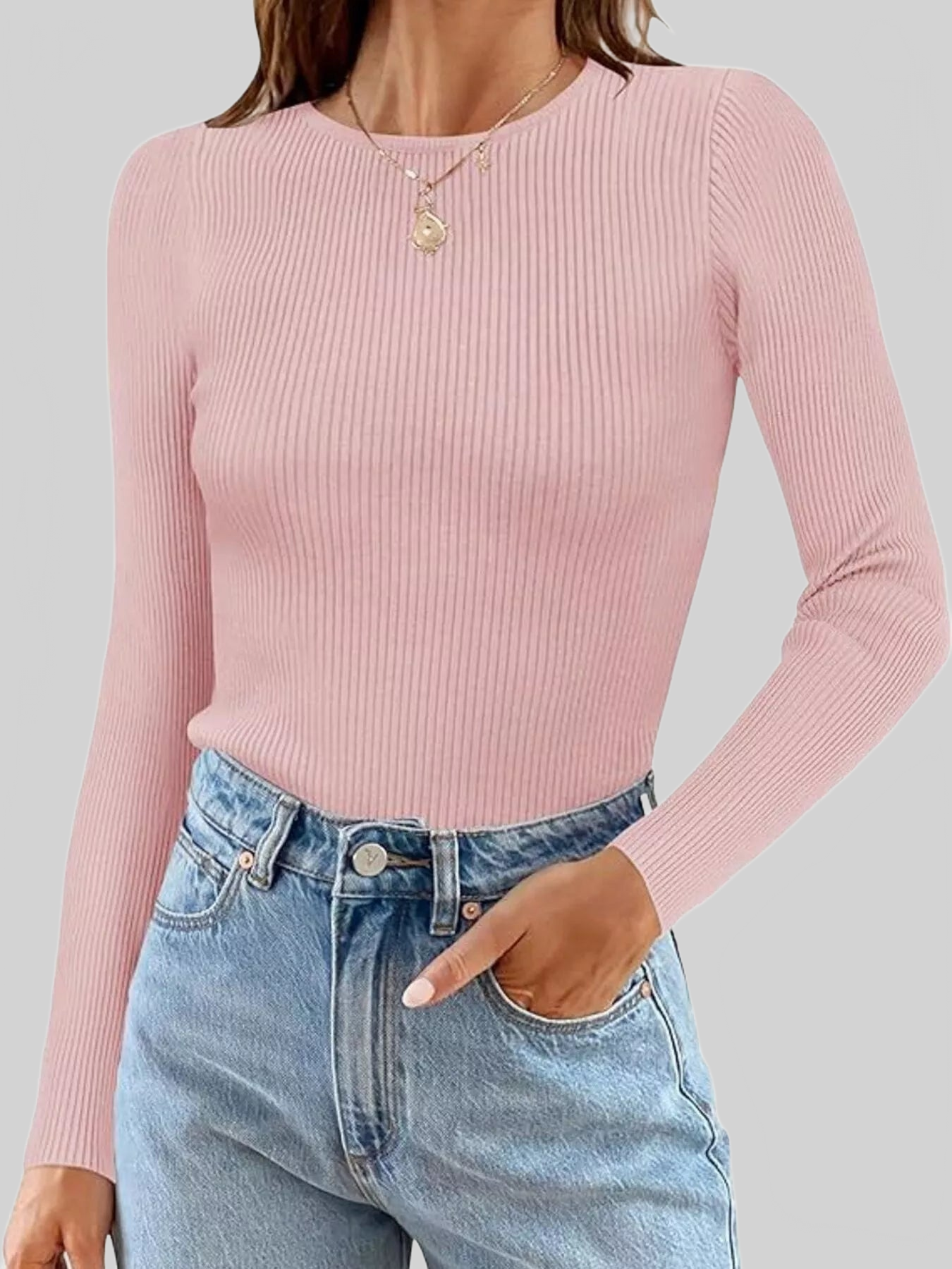 Ribbed Knit Slim Fit Long Sleeve T-Shirt nicholesgifts