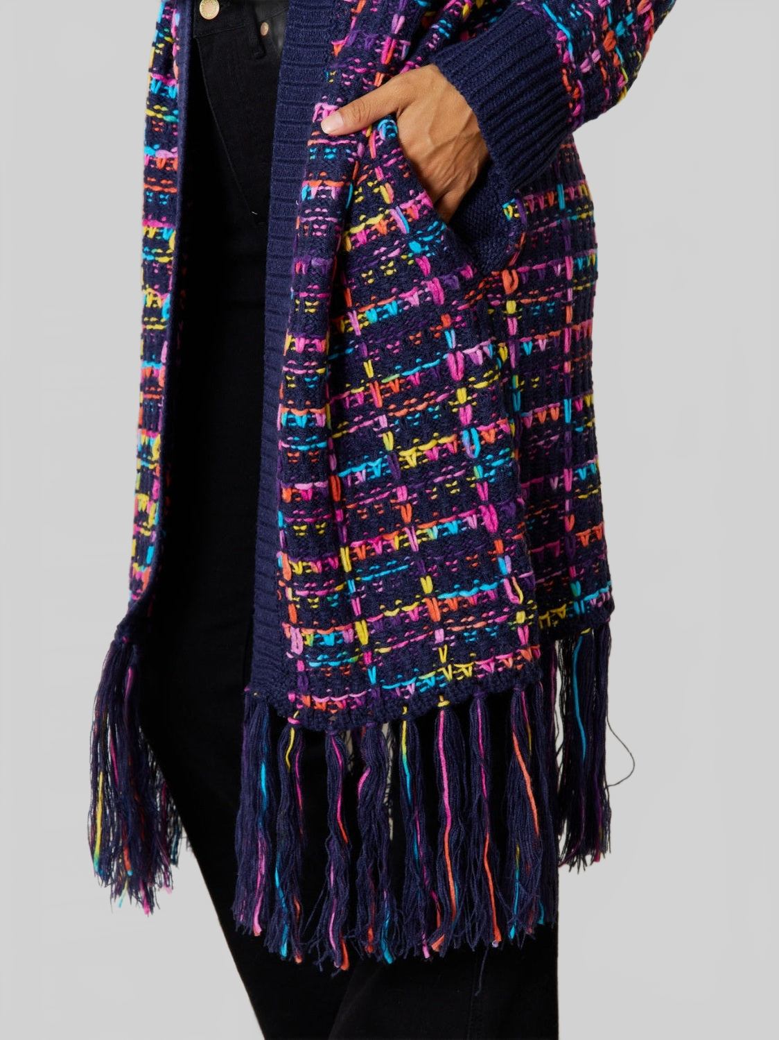 Women Angel Wings Fringe Hem Open Front Cardigan - Multicolor nicholesgifts