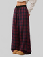 Women Plaid Wide Leg Pants with Drawstring Waist nicholesgifts
