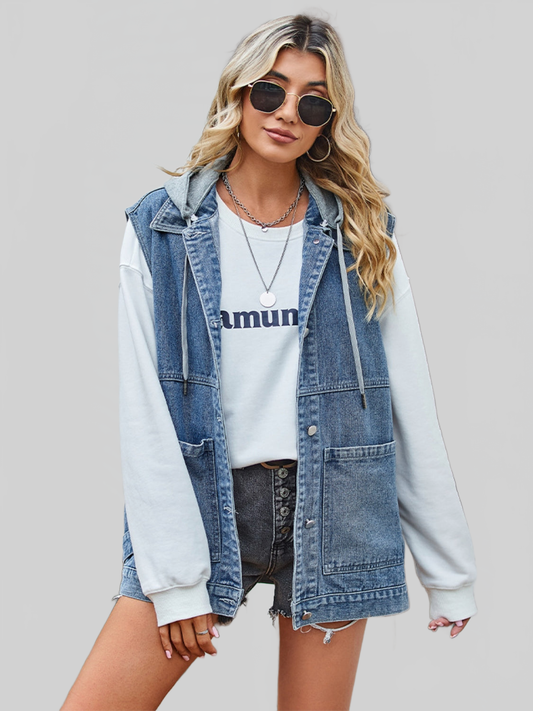 NicholesGifts Women Button Up Sleeveless Denim Jacket with Pockets NicholesGifts