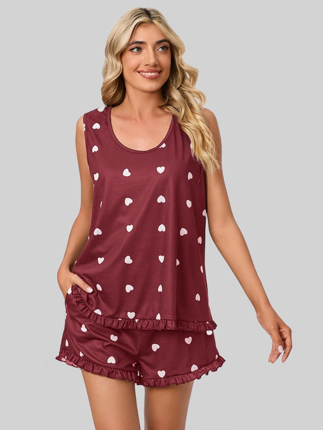 Heart Scoop Neck Tank and Shorts Lounge Set nicholesgifts