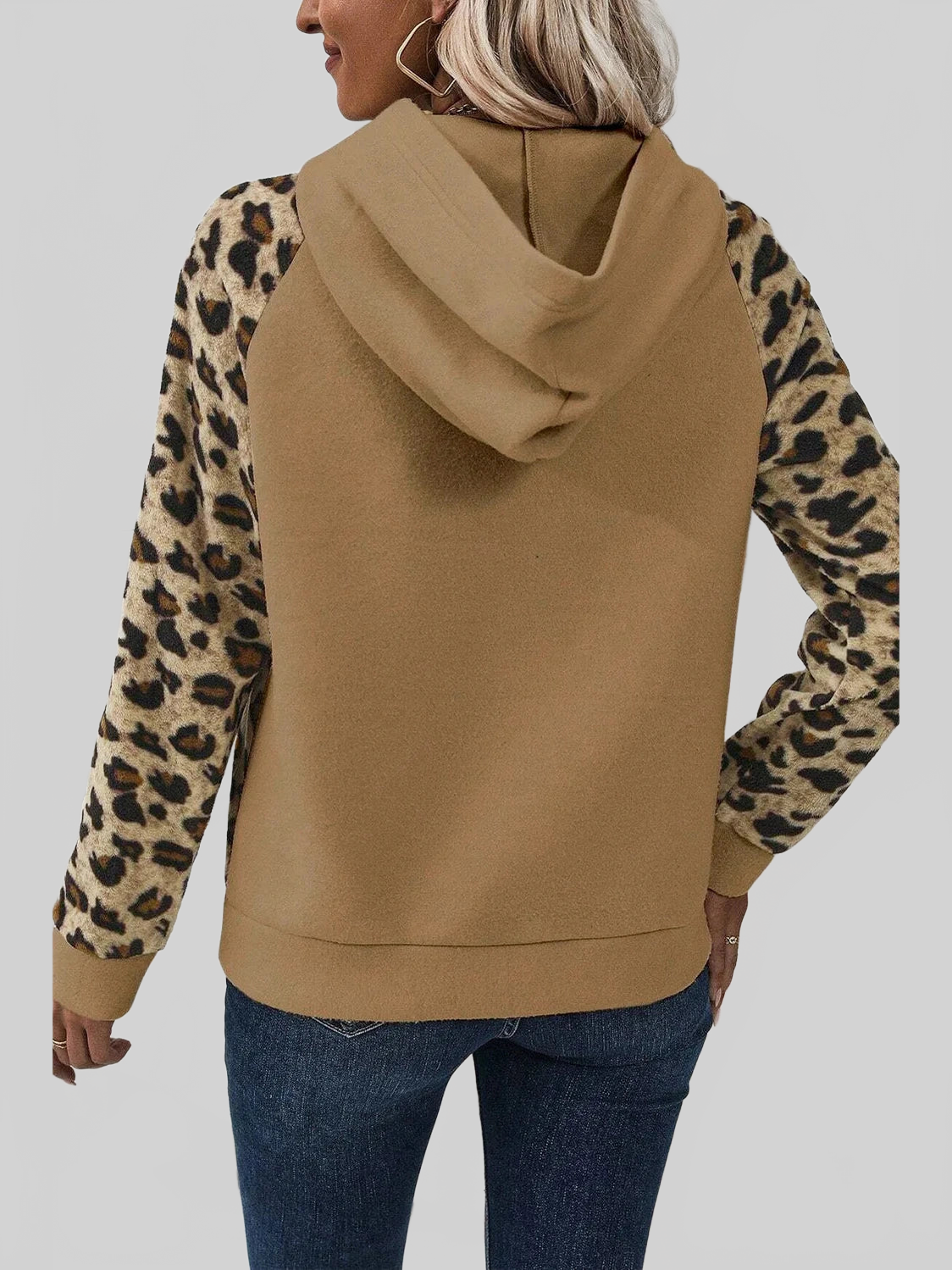 Leopard Half Button Long Sleeve Hoodie nicholesgifts