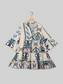 Printed Notched Three-Quarter Sleeve Mini Dress nicholesgifts