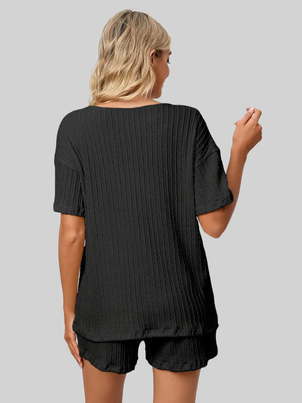 Notched Short Sleeve and Shorts Lounge Set nicholesgifts