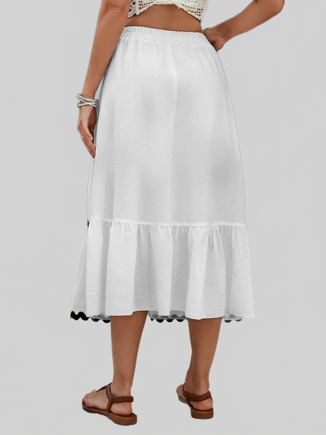 Women Tied Contrast Trim High Waist Skirt NicholesGifts