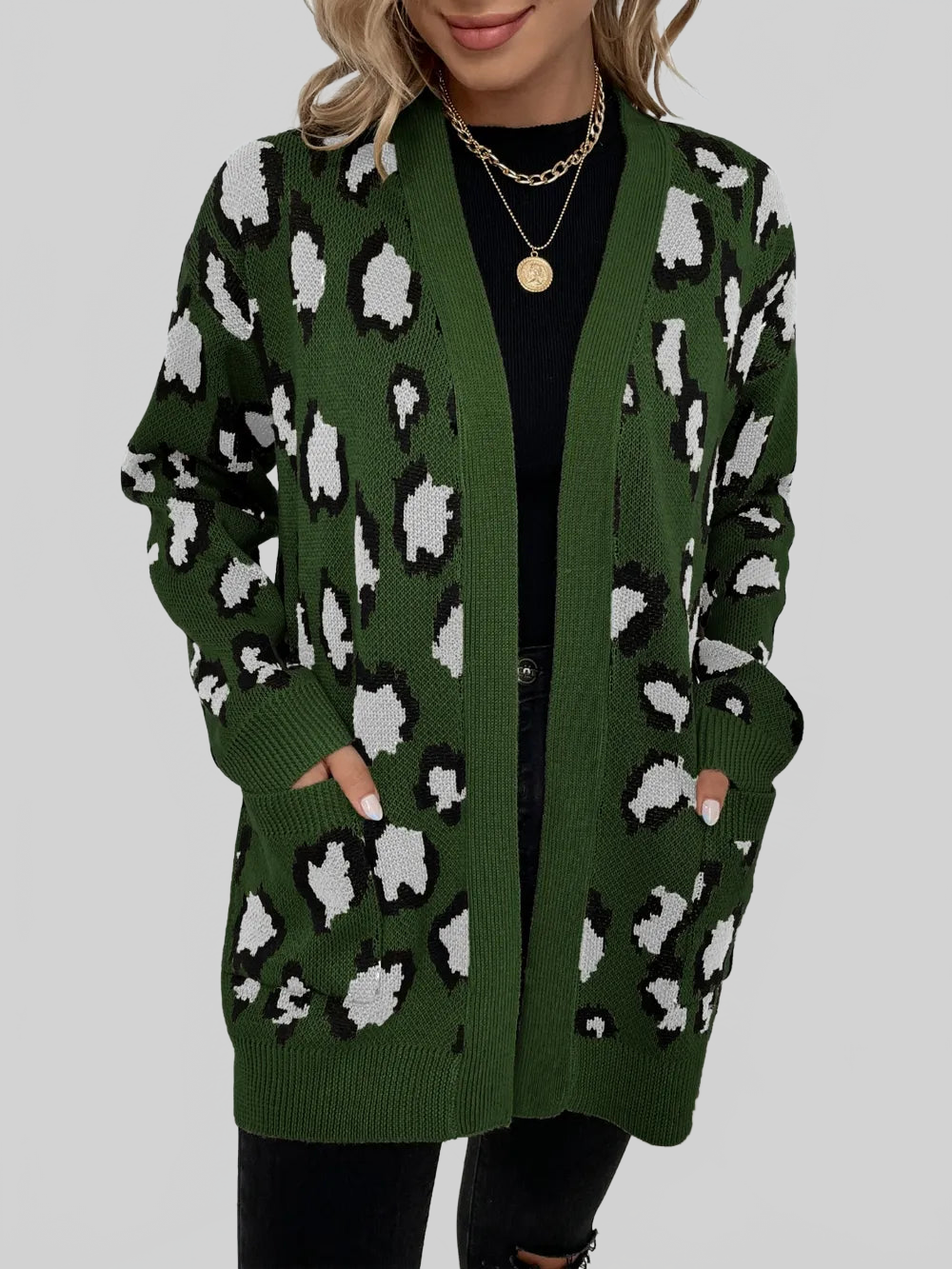 Women Leopard Open Front Dropped Shoulder Cardigan nicholesgifts